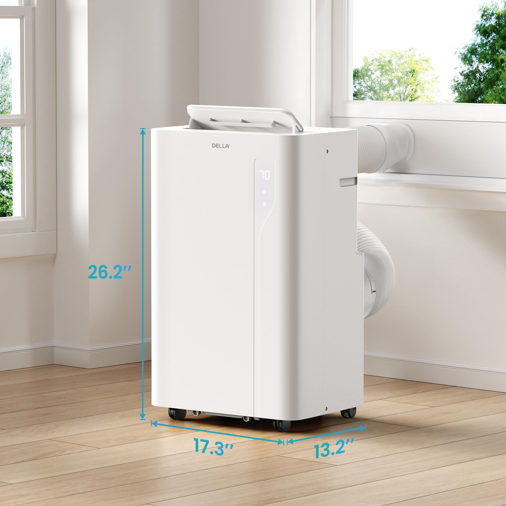 DELLA 14,000 BTU Portable Air Conditioner with heat pump, Work with Alexa, Geo Fencing, WiFi Cools Up To 650 Sq.Ft, Electric Auto Swing,3 Speeds Fan, Dehumidifier with Remote Control & Window Kit